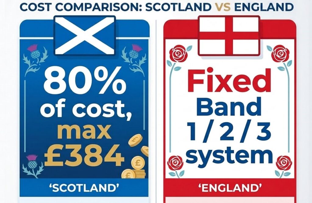 Scotland vs England NHS dental charges comparison 2026