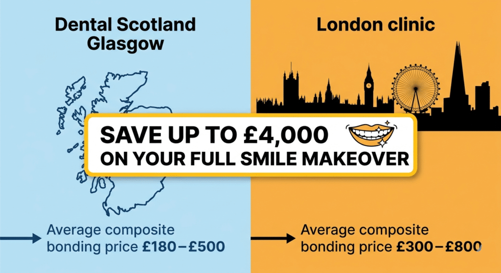Smile makeover cost Scotland vs London 2026 save up to £4,000 at Dental Scotland