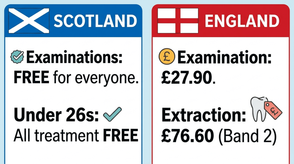 wisdom tooth removal cost Scotland vs England NHS 2026 comparison